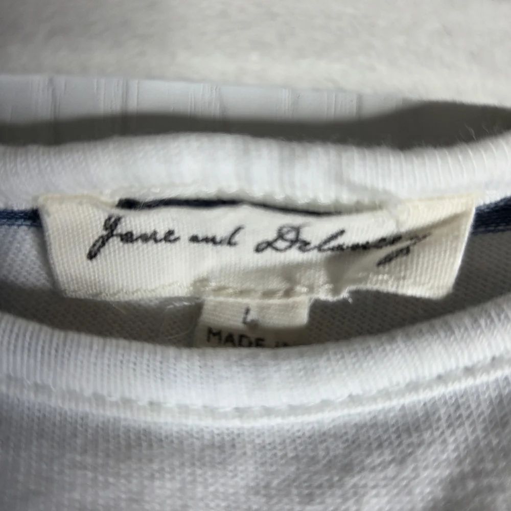 Jane & Delancey Navy White Striped Tie Sleeve Top L Nautical Coastal